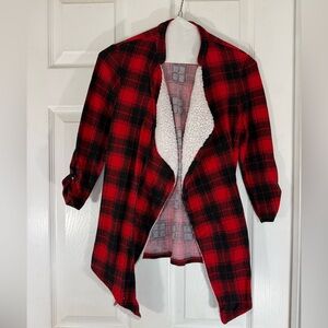 No Boundaries red and black plaid open-front cardigan Girl’s Size XS